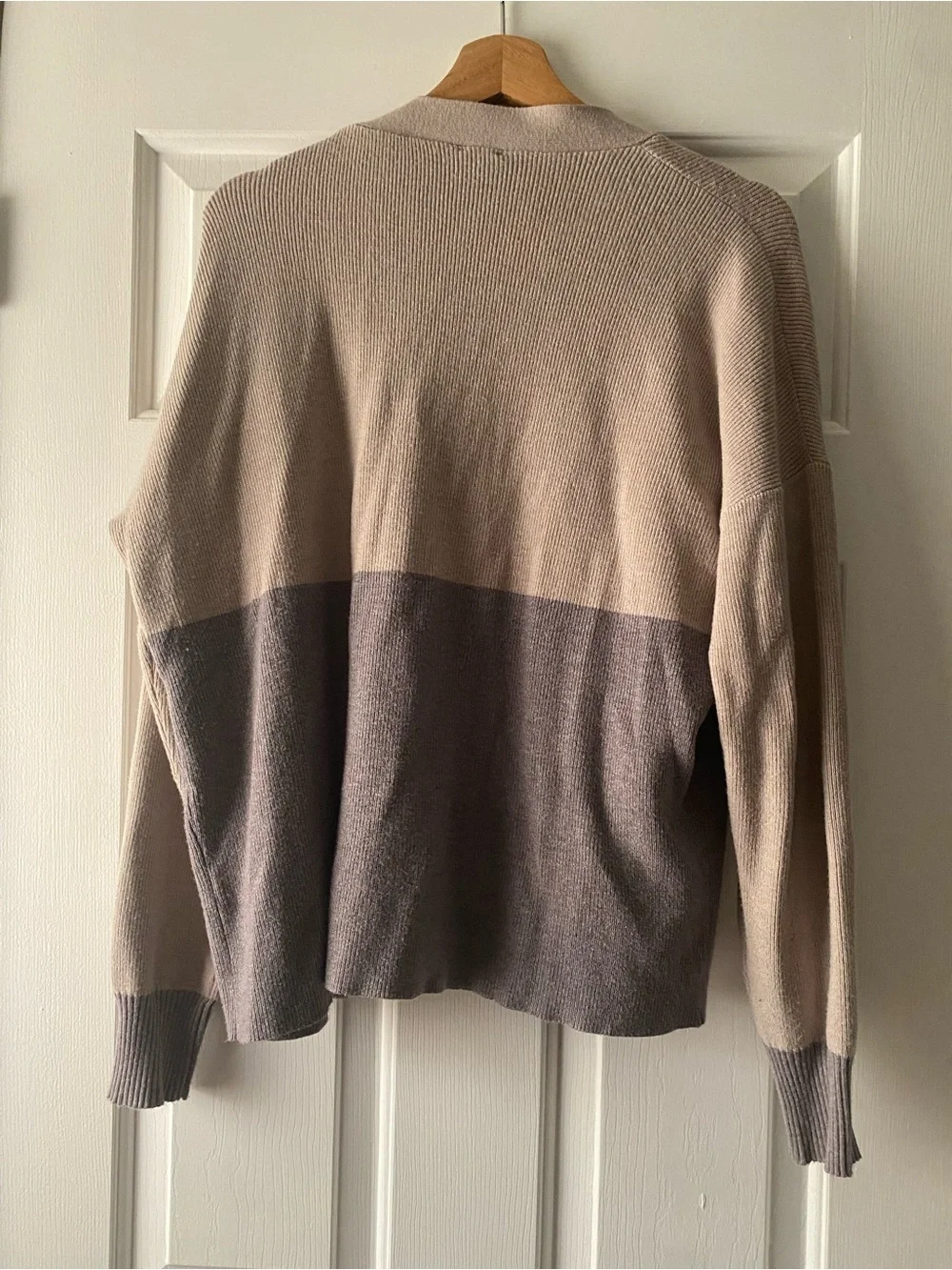 Aaeda Neutral Tone Colorblock Cardigan with Rust Pockets